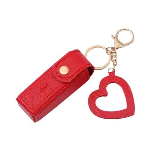 Lippenstift-Etui, Schlüsselanhänger, Chapstick-Etui mit Spiegel für Frauen, tragbarer Lippenstift-Lederhalter, Lipgloss-Tasche, Lippenbalsam-Etui für Reisen, Party, Urlaubsgeschenke, rot, 1pc von S-JIANG