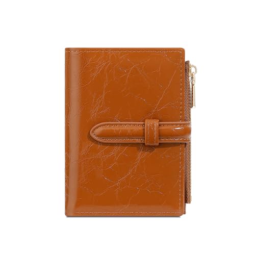 S-MAN Damen Kunstleder Portemonnaie Klein und im Kurzformat Geldbörse Damen Bifold PU Leder Geldbeutel mit Kreditkartenhalter und Reißverschluss Münztaschen Braun von S-MAN