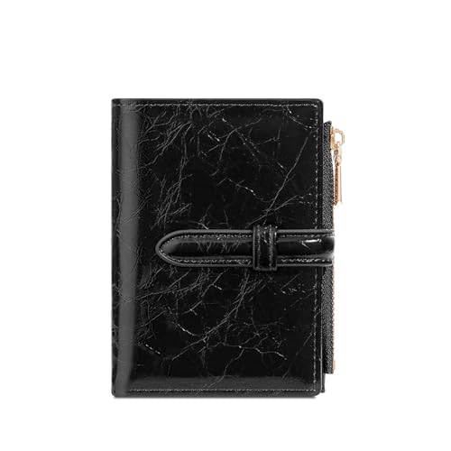 S-MAN Damen Kunstleder Portemonnaie Klein und im Kurzformat Geldbörse Damen Bifold PU Leder Geldbeutel mit Kreditkartenhalter und Reißverschluss Münztaschen Schwarz von S-MAN