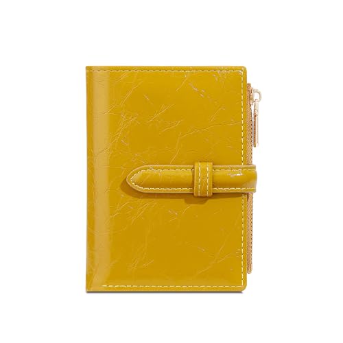 S-MAN Damen Kunstleder Portemonnaie Klein und im Kurzformat Geldbörse Damen Bifold PU Leder Geldbeutel mit Kreditkartenhalter und Reißverschluss Münztaschen gelb von S-MAN