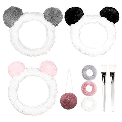 Haarband 3 Stück Stirnband Kosmetik Haarbänder Stirnbänder mit Ohr für Frauen und Mädchen, Plüsch Stirnband Elastische Haarband Haarschmuck für Gesicht Waschen, Make-up, Dusche oder Spa Maske (Panda) von S-Mechanic