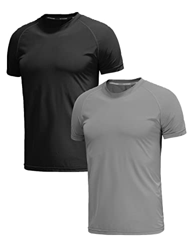Herren T Shirt 2er Pack Basic Sportshirts Rundhals Laufshirt Männer Kurzarm Funktionsshirt Fitness Atmungsaktiv Sweatshirt Tops-2P01-Black/Grey-M von S SETEOSIR