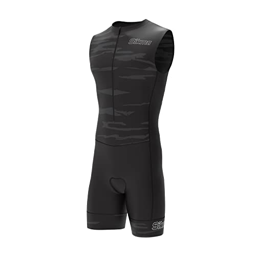 Herren Radsportanzug Gel Gepolstert Einteiler Trisuit Bike Top Kurz Sublimiertes Design, Ärmellos-Camo-grau, M von S Sikma