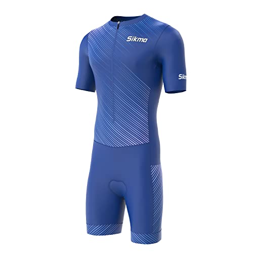 Herren Radsportanzug Gel Gepolstert Einteiler Trisuit Bike Top Kurz Sublimiertes Design, blau, M von S Sikma