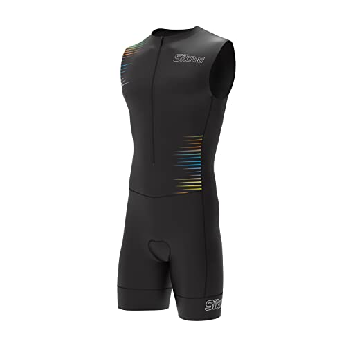 Herren Radsportanzug Gel Gepolstert Einteiler Trisuit Bike Top Kurz Sublimiertes Design, Ärmellos-Schwarz-Mehrfarbig, XL von S Sikma