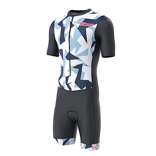 Herren Radsportanzug Gel Gepolstert Einteiler Trisuit Bike Top Kurz Sublimiertes Design, Cameo, XXL von S Sikma