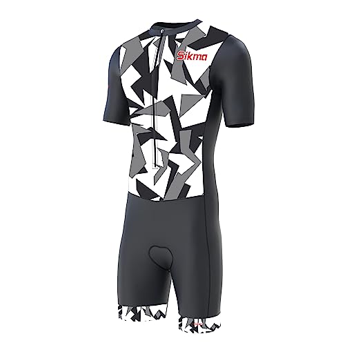 Herren Radsportanzug Gel Gepolstert Einteiler Trisuit Bike Top Kurz Sublimiertes Design, Grau/Cameo, XXL von S Sikma