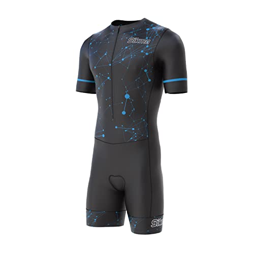 Herren Radsportanzug Gel Gepolstert Einteiler Trisuit Bike Top Kurz Sublimiertes Design, schwarz / blau, XXL von S Sikma