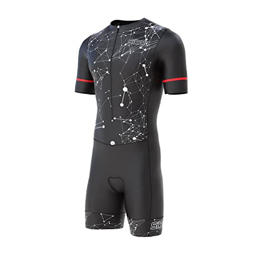 Herren Radsportanzug Gel Gepolstert Einteiler Trisuit Bike Top Kurz Sublimiertes Design, schwarz / weiß, L von S Sikma