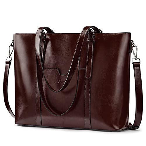 S-ZONE 15,6" Leder Umhängetasche Laptop Tragetasche Damen Handtasche mit Umhängeriemen von S-ZONE