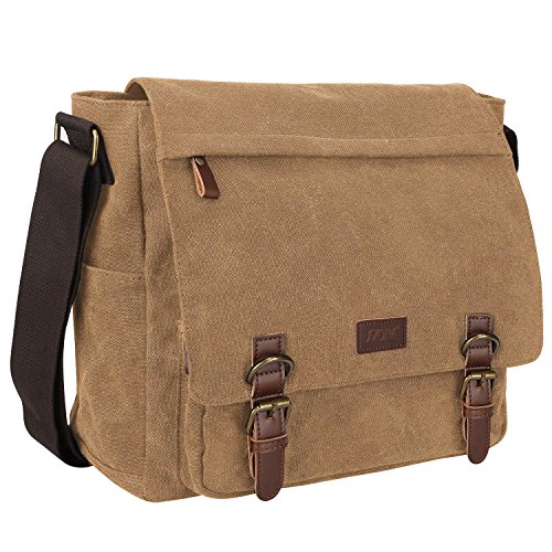 S-ZONE Herren Umhängetasche 15,6 Inch Große Laptoptasche Vintage Canvas Messenger Bag Aktenktasche Schultertasche Bürotasche Kuriertasche Arbeitstasche von S-ZONE