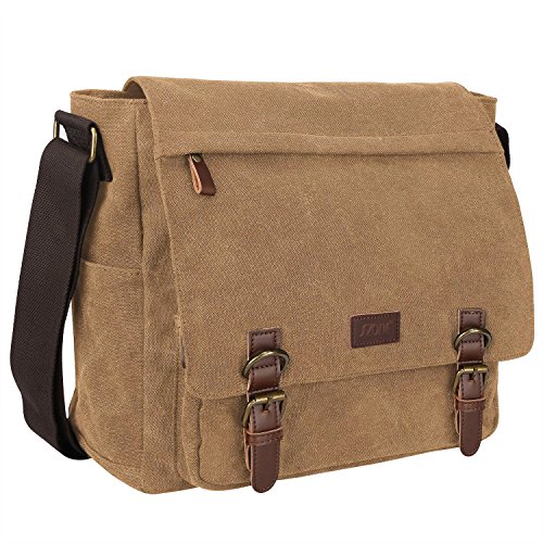 S-ZONE Herren Umhängetasche 15,6 Inch Große Vintage Canvas Messenger Bag Aktenktasche Schultertasche Bürotasche Kuriertasche Arbeitstasche von S-ZONE