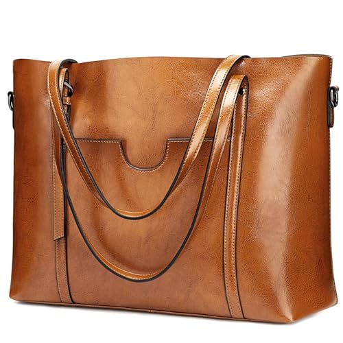 S-ZONE Damen 3-Way Schultertasche Vintage Rindspalt Leder Shopper Große Mode Laptop Arbeitstasche Umhängetasche Handtasche Messenger Bag von S-ZONE