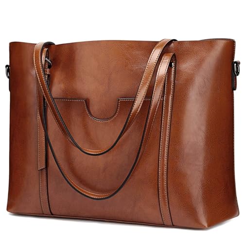 S-ZONE Damen 3-Way Schultertasche Vintage Echtleder Shopper Große Mode Laptop Arbeitstasche Umhängetasche Handtasche Messenger Bag von S-ZONE