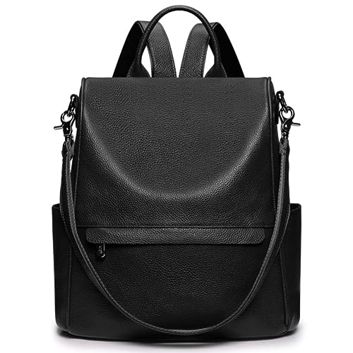 S-ZONE Damen Anti-Diebstahl Rucksack Echtleder Diebstahlschutz 2 in 1 Handtasche als Lederrucksack Tragbare Modische Schultertasche Geldbeutel Reiserucksack Daypack von S-ZONE