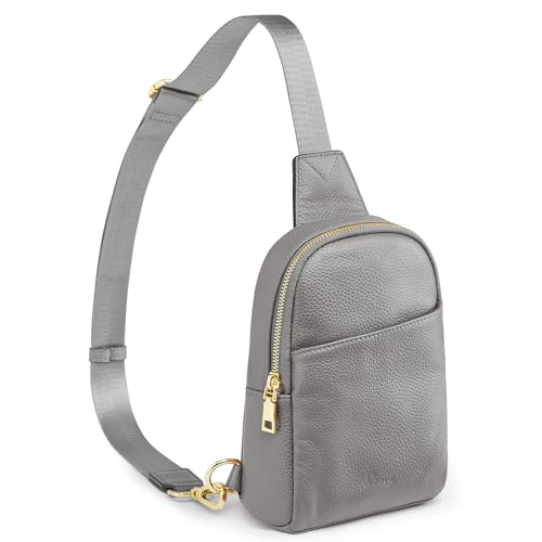 S-ZONE Damen Echtes Leder Brust Umhängetasche RFID-Blockierung Kleine Brusttasche Unisex Sling Bag Crossbody Bag Schultertasche für Outdoor Reisen Einkaufen Radfahren Wandern von S-ZONE