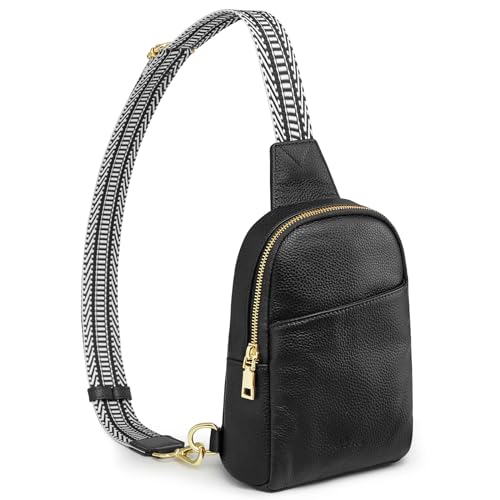 S-ZONE Damen Echtes Leder Brust Umhängetasche RFID-Blockierung Kleine Brusttasche Unisex Sling Bag Crossbody Bag Schultertasche für Outdoor Reisen Einkaufen Radfahren Wandern von S-ZONE