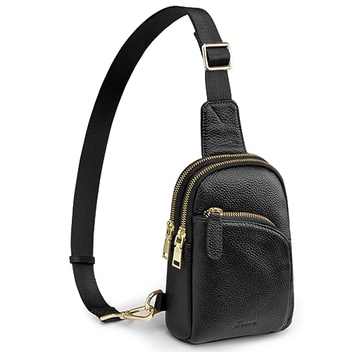 S-ZONE Damen Echtes Leder Brust Umhängetasche RFID-Blockierung Kleine Brusttasche Unisex Sling Bag Crossbody Bag Schultertasche für Outdoor Reisen Einkaufen Radfahren Wandern von S-ZONE