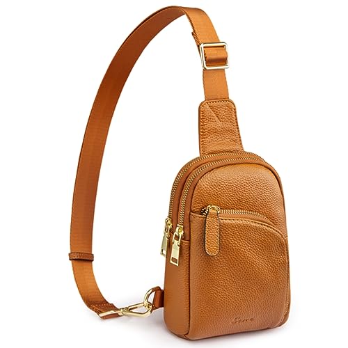 S-ZONE Damen Echtes Leder Brust Umhängetasche RFID-Blockierung Kleine Brusttasche Unisex Sling Bag Crossbody bag Schultertasche für Outdoor Reisen Einkaufen Radfahren Wandern von S-ZONE