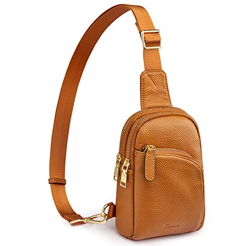 S-ZONE Damen Echtes Leder Brust Umhängetasche RFID-Blockierung Mittel Brusttasche Unisex Sling Bag Crossbody Bag Schultertasche von S-ZONE