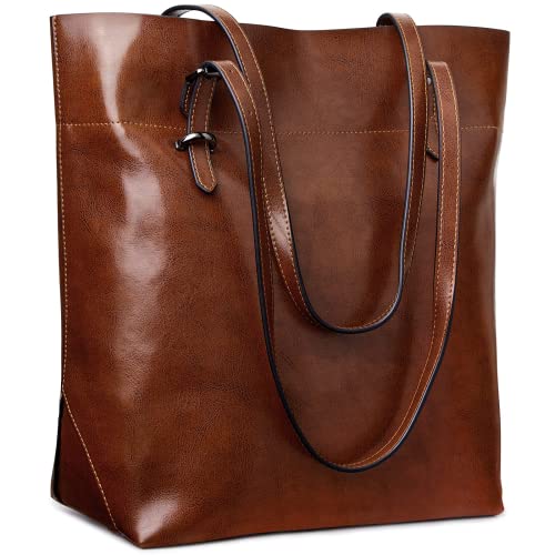 S-ZONE Damen Echtleder Tasche Shopper Groß Tote Handtasche Henkeltasche (Dunkel Braun) von S-ZONE