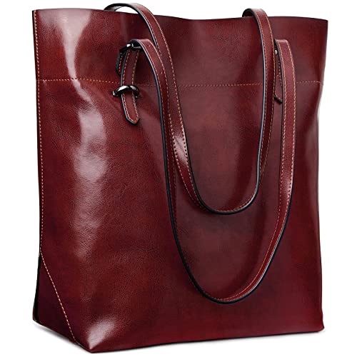 S-ZONE Damen Echtleder Tasche Shopper Groß Tote Handtasche Henkeltasche (C-wine Rot) von S-ZONE