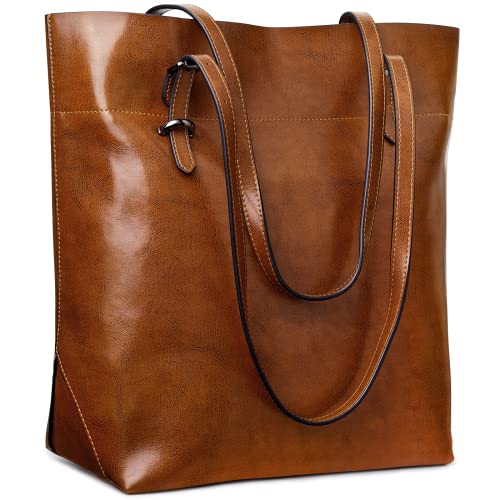 S-ZONE Damen Echtleder Tasche Shopper Groß Tote Handtasche Henkeltasche (B-braun) von S-ZONE