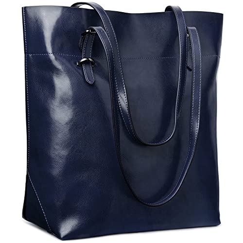S-ZONE Damen Echtleder Tasche Shopper Groß Tote Handtasche Henkeltasche (D-knallblau) von S-ZONE