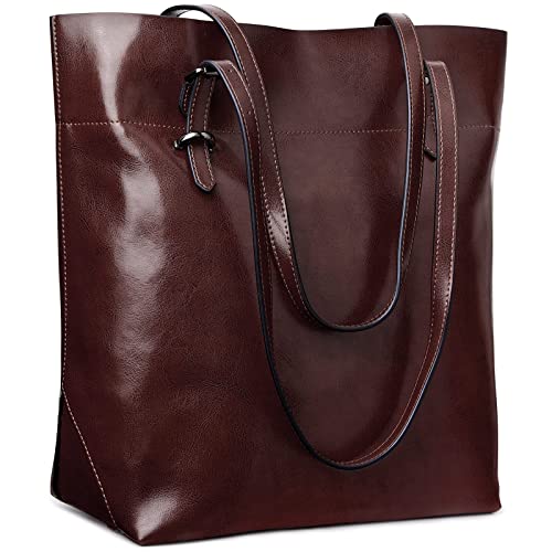 S-ZONE Damen Echtleder Tasche Shopper Groß Tote Handtasche Henkeltasche (Kaffee) von S-ZONE