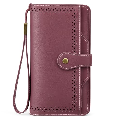 S-ZONE Damen Geldbörse Groß Vegan Leder RFID-Blockierung Klassischer Portmonee mit Kartenfächern abnehmbarem Kartenhalter von S-ZONE