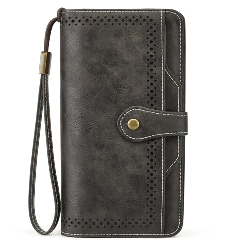 S-ZONE Damen Geldbörse Groß Vegan Leder RFID-Blockierung Klassischer Portmonee mit Kartenfächern abnehmbarem Kartenhalter von S-ZONE