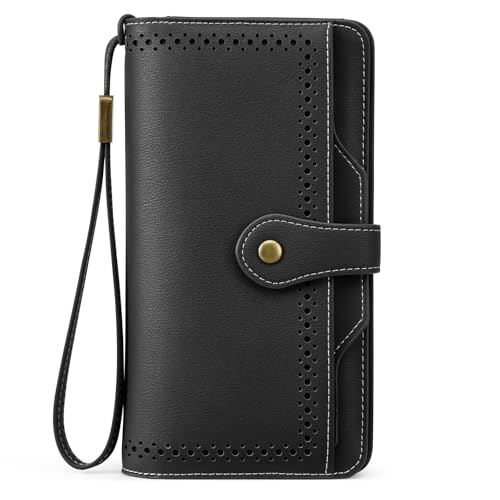 S-ZONE Damen Geldbörse Groß Vegan Leder RFID-Blockierung Klassischer Portmonee mit Kartenfächern abnehmbarem Kartenhalter von S-ZONE