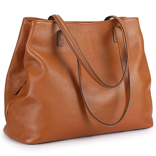 S-ZONE Damen Handtasche Weiches Echtleder Große Faltbare Shopper Schultertasche 13 Inch Laptoptasche Abeitstasche Henkeltaschen von S-ZONE