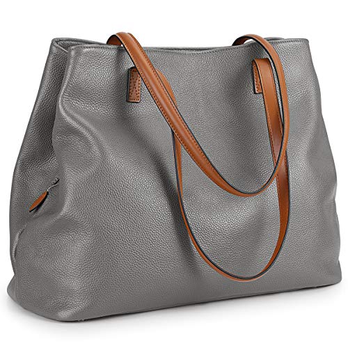 S-ZONE Damen Handtasche Weiches Echtleder Große Faltbare Shopper Schultertasche 13 Inch Laptoptasche Abeitstasche Henkeltaschen von S-ZONE