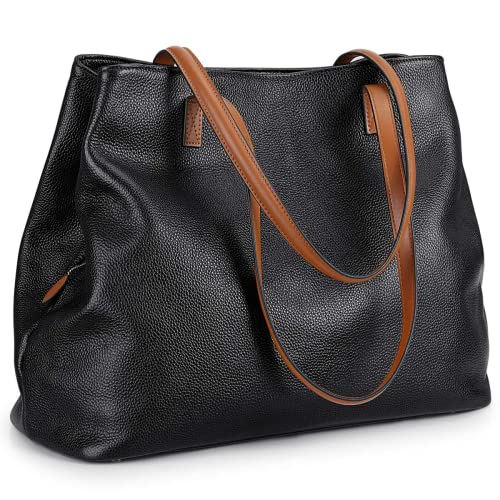 S-ZONE Damen Handtasche Weiches Echtleder Große Faltbare Shopper Schultertasche 13 Inch Laptoptasche Abeitstasche Henkeltaschen von S-ZONE