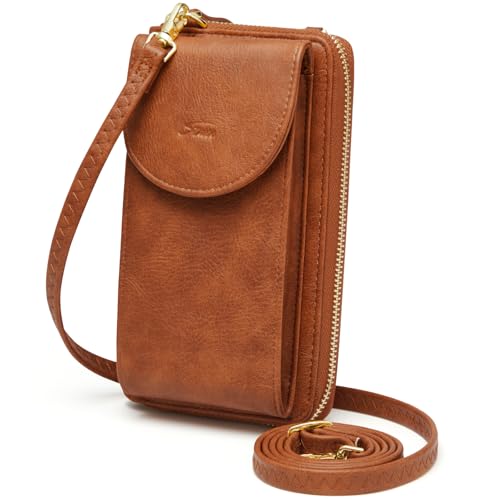 S-ZONE Damen Handy-Umhängetasche PU Leder RFID Blockierung Handytasche Geldbörse mit Kartenfächer Verstellbar Abnehmbar Schultergurt Passt Handy unter 6,5" von S-ZONE