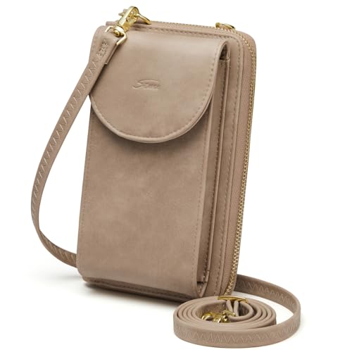 S-ZONE Damen Handy-Umhängetasche PU Leder RFID Blockierung Handytasche Geldbörse mit Kartenfächer Verstellbar Abnehmbar Schultergurt Passt Handy unter 6,5" von S-ZONE
