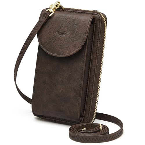 S-ZONE Damen Handy-Umhängetasche PU Leder RFID Blockierung Handytasche Geldbörse mit Kartenfächer Verstellbar Abnehmbar Schultergurt Passt Handy unter 6,5" S-ZONE Damen Handy-Umhängetasche PU Leder RFID Blockierung Handytasche Geldbörse mit Kartenfächer Verstellbar Abnehmbar Schultergurt Passt Handy unter 6,5" von S-ZONE