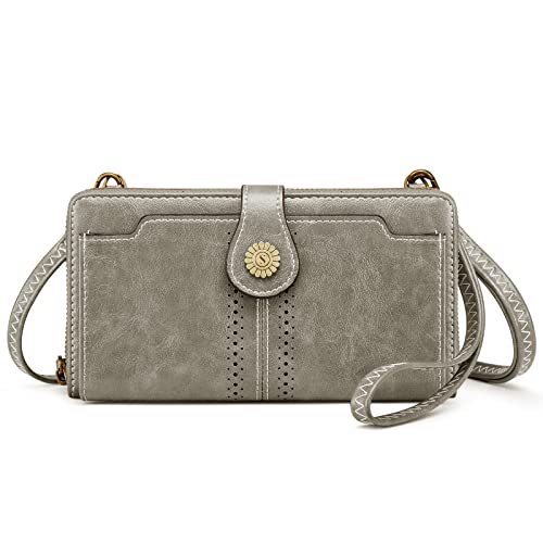 S-ZONE Damen Handy-Umhängetasche PU Leder RFID Blockierung Handytasche Geldbörse mit Kartenfächer Verstellbar Abnehmbar Schultergurt Passt Handy unter 6,7" von S-ZONE