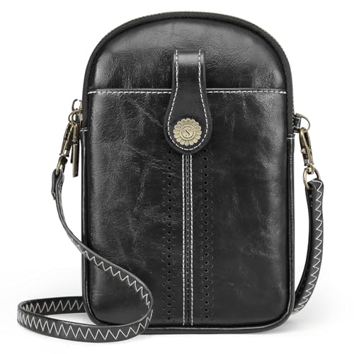 S-ZONE Damen Handy Umhängetasche PU Leder RFID Blockierung Vintage Handytasche mit Geldbörse zum Umhängen mit Kartenfächer Verstellbar Abnehmbar Schultergurt für Handy unter 6,7" von S-ZONE
