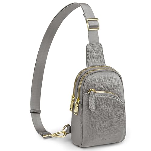 S-ZONE Damen Echtes Leder Brust Umhängetasche RFID-Blockierung Kleine Brusttasche Unisex Sling Bag Crossbody bag Schultertasche für Outdoor Reisen Einkaufen Radfahren Wandern von S-ZONE