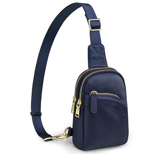 S-ZONE Damen Echtes Leder Brust Umhängetasche RFID-Blockierung Kleine Brusttasche Unisex Sling Bag Crossbody bag Schultertasche für Outdoor Reisen Einkaufen Radfahren Wandern von S-ZONE