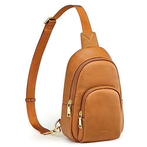 S-ZONE Kleine Umhängetasche für Damen, Leder, RFID-blockierend, Brusttasche, Crossbody-Packungen, Rucksack, braun, S von S-ZONE