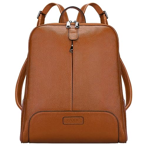 S-ZONE Damen Rucksack Echtes Leder 14 Inch Laptoptasche Casual Mode Elegant Rucksackhandtasche Schultertasche Stadtrucksack Reisetasche Tagesrucksack Schulrucksäcke für Frauen Mädchen von S-ZONE