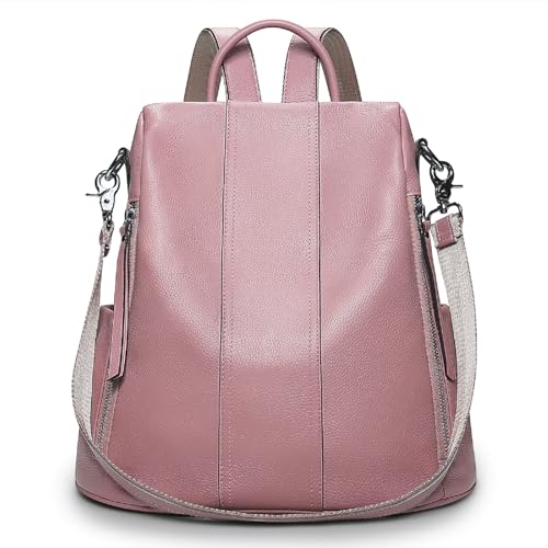 S-ZONE Damen Rucksack Echtleder Weiches Wasserdicht Anti Diebstahl Mode Rucksackhandtasche Casual Schulrucksäcke für Arbeit Schule Reise von S-ZONE