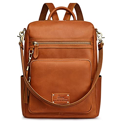 S-ZONE Damen Rucksack Echtes Leder 2 in 1 Handtasche als Lederrucksack Vintage Tragbare Modische Schultertasche Geldbeutel Reiserucksack Daypack mit Quaste Gepäckhülle von S-ZONE