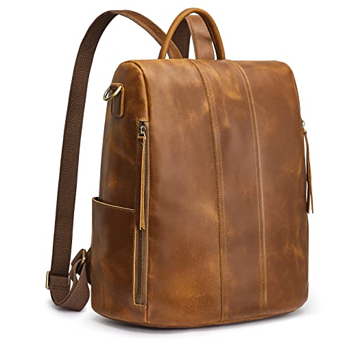 S-ZONE Damen Rucksack Vintage Echtes Leder Geldbörse Vintage Mode Umhängetasche Reise Schultasche Daypack Backpack von S-ZONE