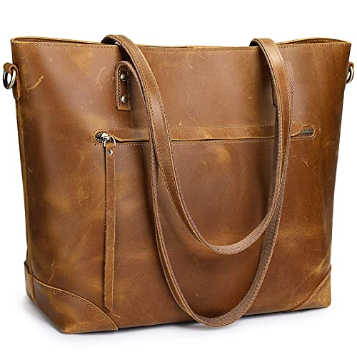 S-ZONE Damen Schultertasche Vintage 3-Wege Crazy Horse Leder Echtleder Laptoptasche Elegant Reisetasche Arbeitstasche Geldbörse Shopper Handtasche Multifunktionale Tote Bag Messenger Bag Tragetasche von S-ZONE