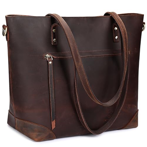 S-ZONE Damen Schultertasche Vintage 3-Wege Echtleder Laptoptasche Reisetasche Arbeitstasche Geldbörse Handtasche Messenger Bag von S-ZONE