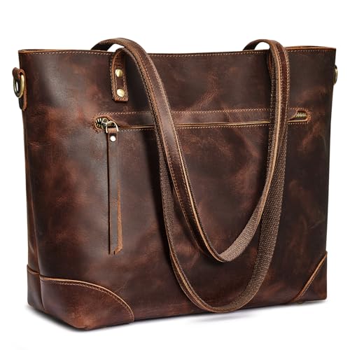 S-ZONE Damen Schultertasche Vintage 3-Wege Echtleder Laptoptasche Reisetasche Arbeitstasche Geldbörse Handtasche Messenger Bag von S-ZONE